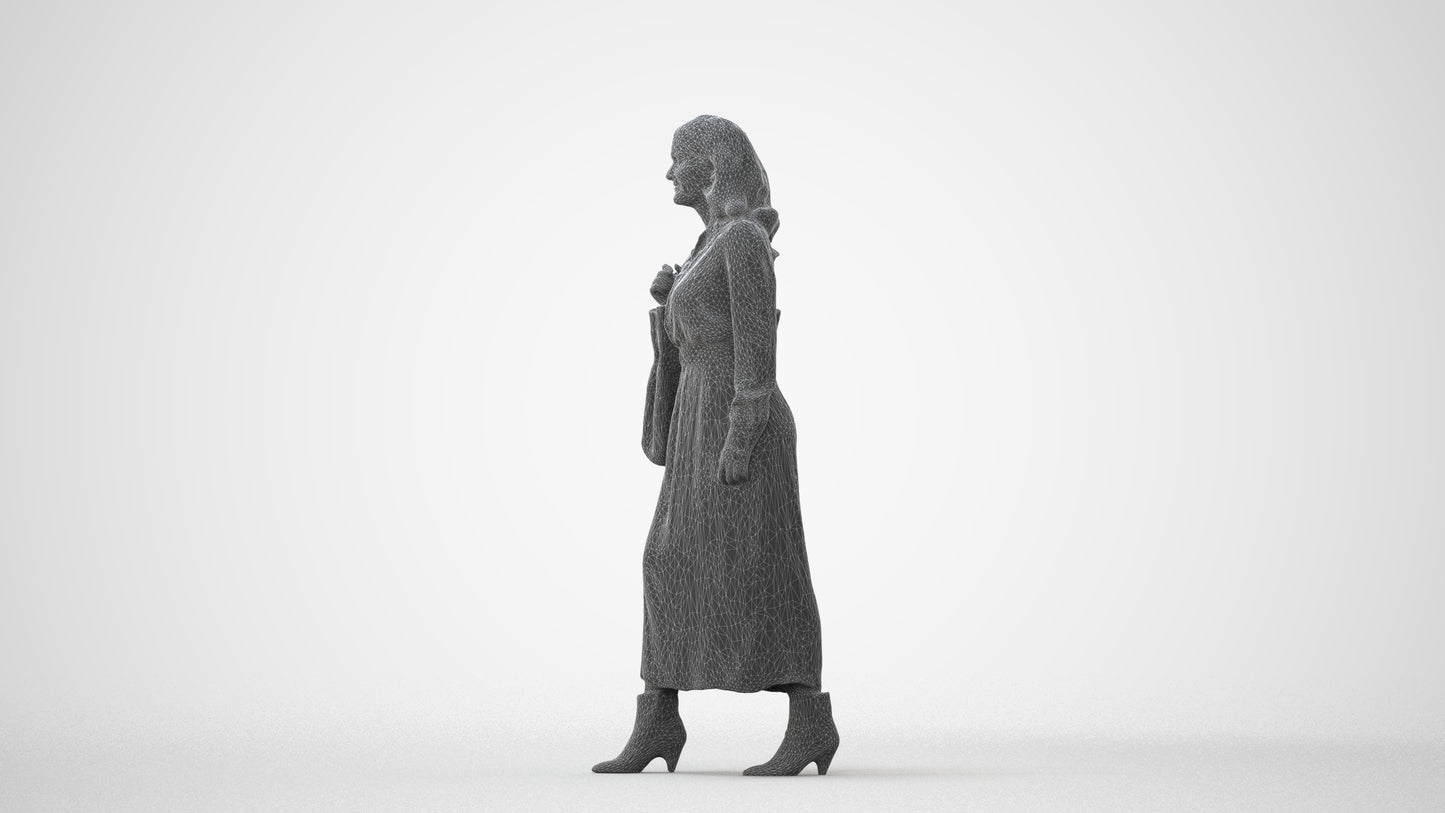 3D human model woman casual walking, photogrammetry scanned person for archviz, square thumbnail
