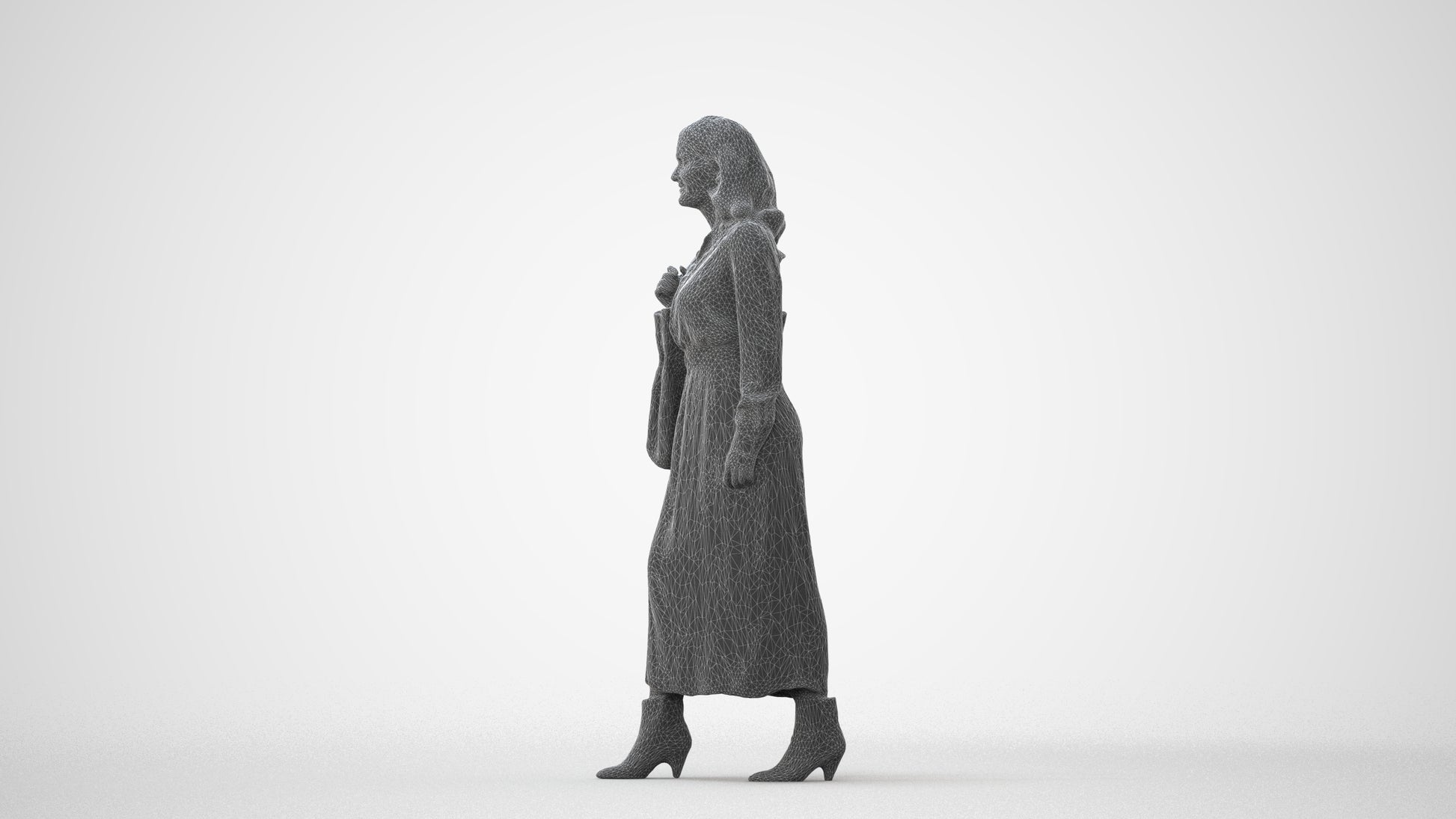 3D human model woman casual walking, photogrammetry scanned person for archviz, square thumbnail