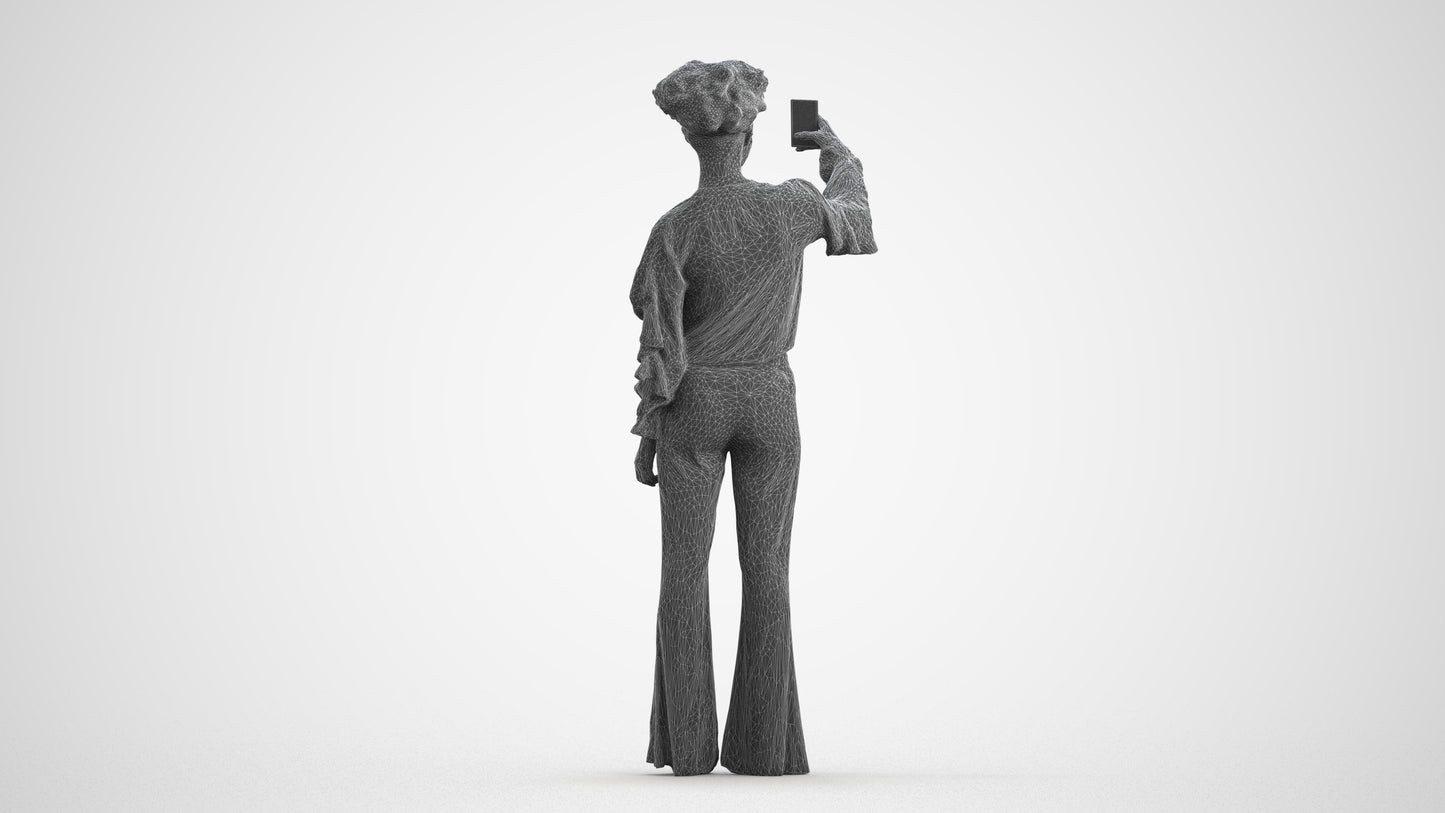 photogrammetry 3D woman casual standing, realistic human model archviz FBX, wireframe front view