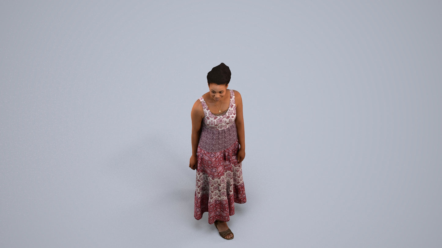 3D scanned woman walking casual, photorealistic archviz people for Enscape and SketchUp, back view render