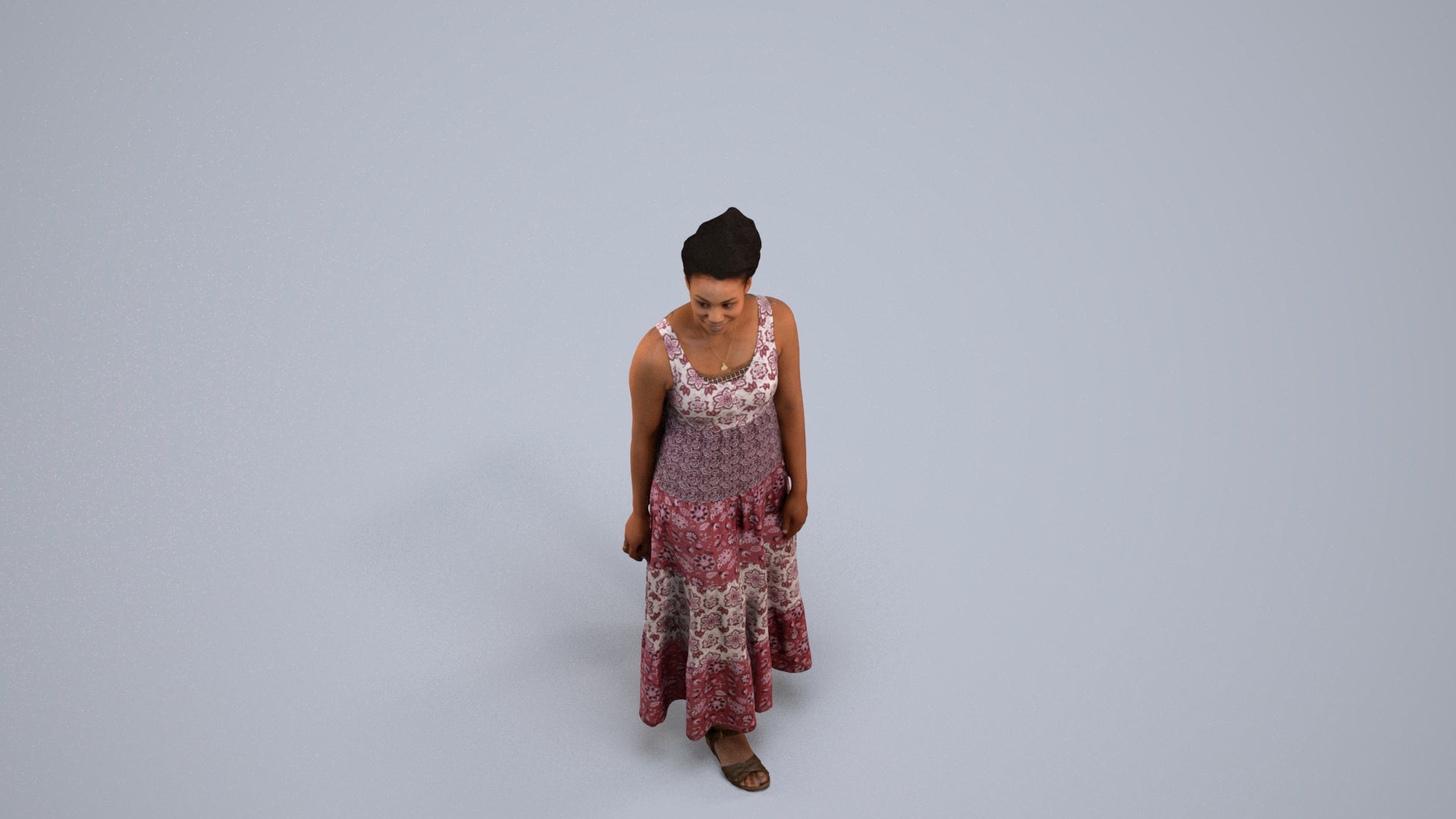 3D scanned woman walking casual, photorealistic archviz people for Enscape and SketchUp, back view render