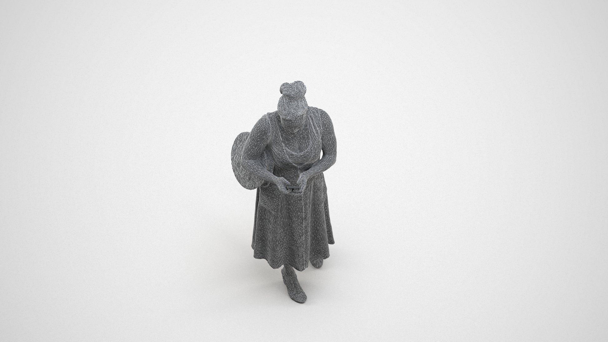 realistic 3D woman casual standing, scanned archviz people for Blender and 3ds Max, wireframe three-quarter view