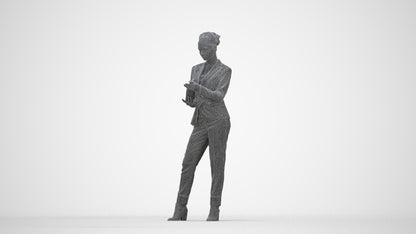 realistic 3D human woman business standing, archviz people FBX OBJ for Blender, wireframe back view