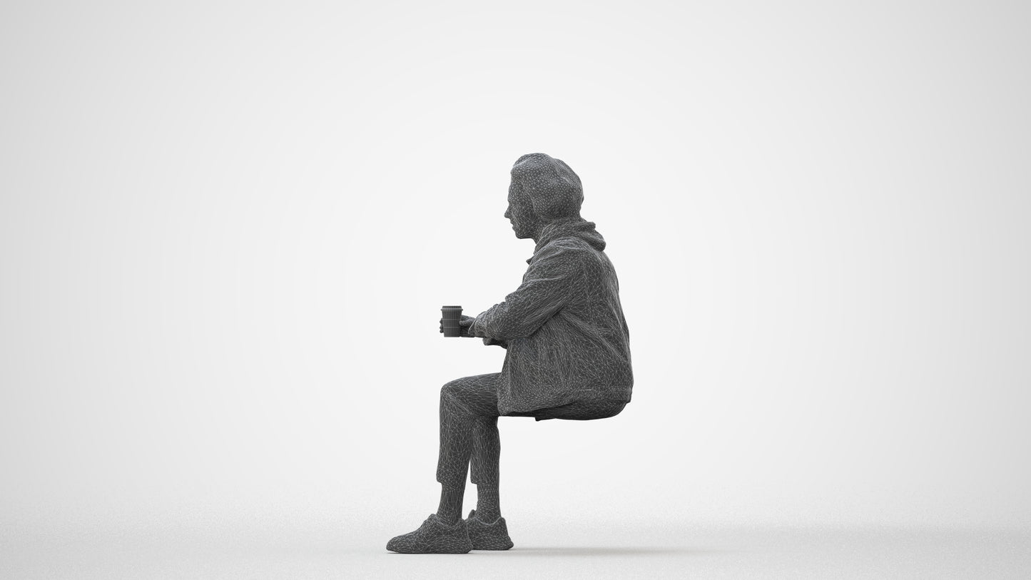 photogrammetry 3D man casual sitting, realistic human model archviz FBX, square thumbnail