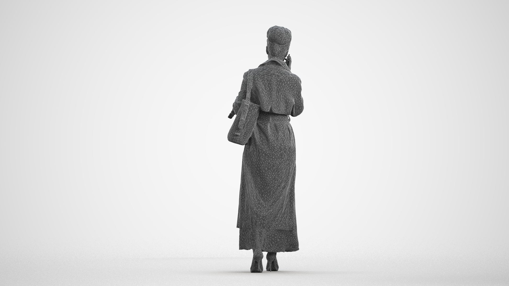 scanned 3D woman business standing, photogrammetry people for Enscape and V-Ray, wireframe front view