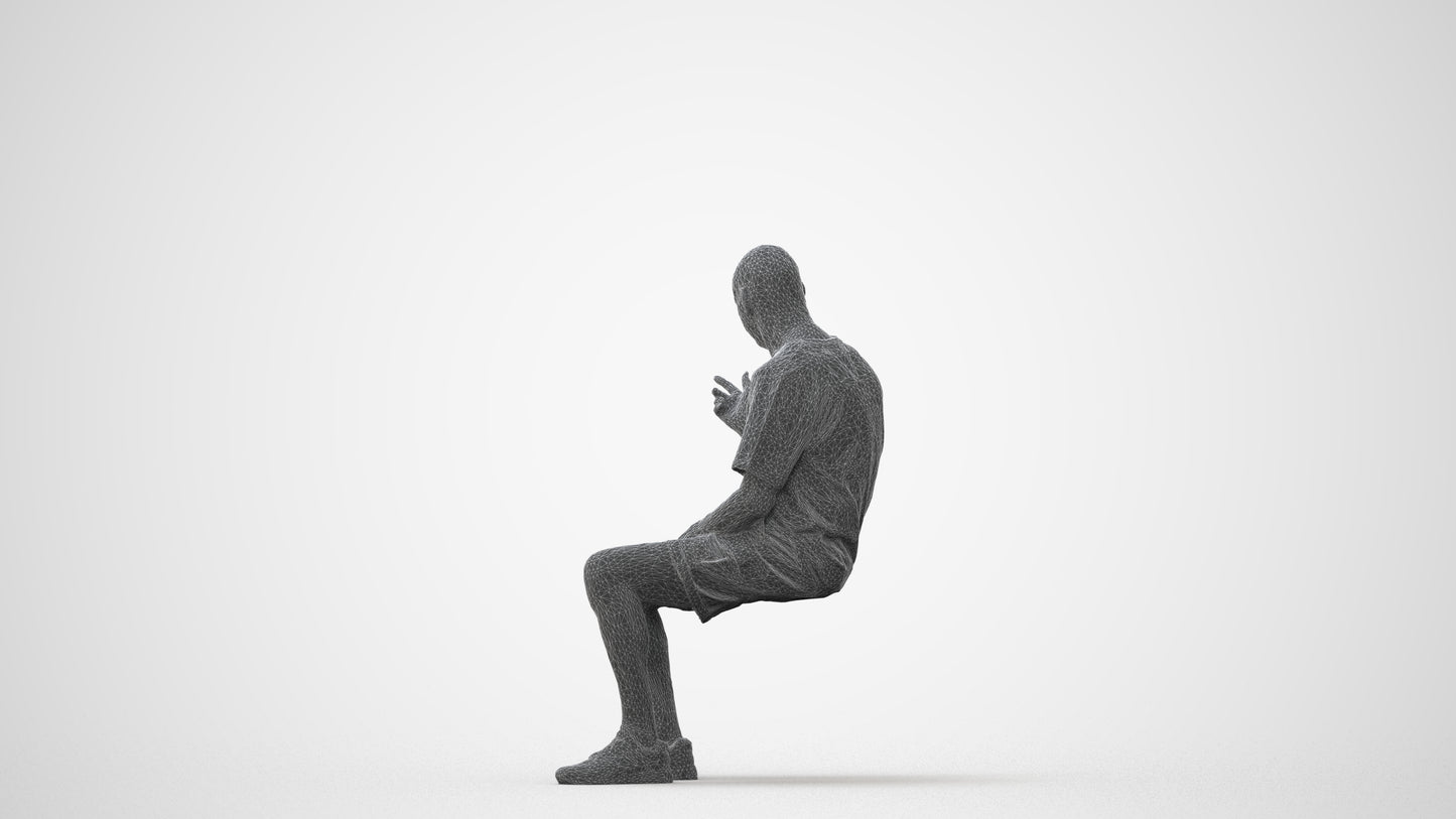3D scanned senior man sitting casual, photorealistic archviz people for Enscape and SketchUp, square thumbnail
