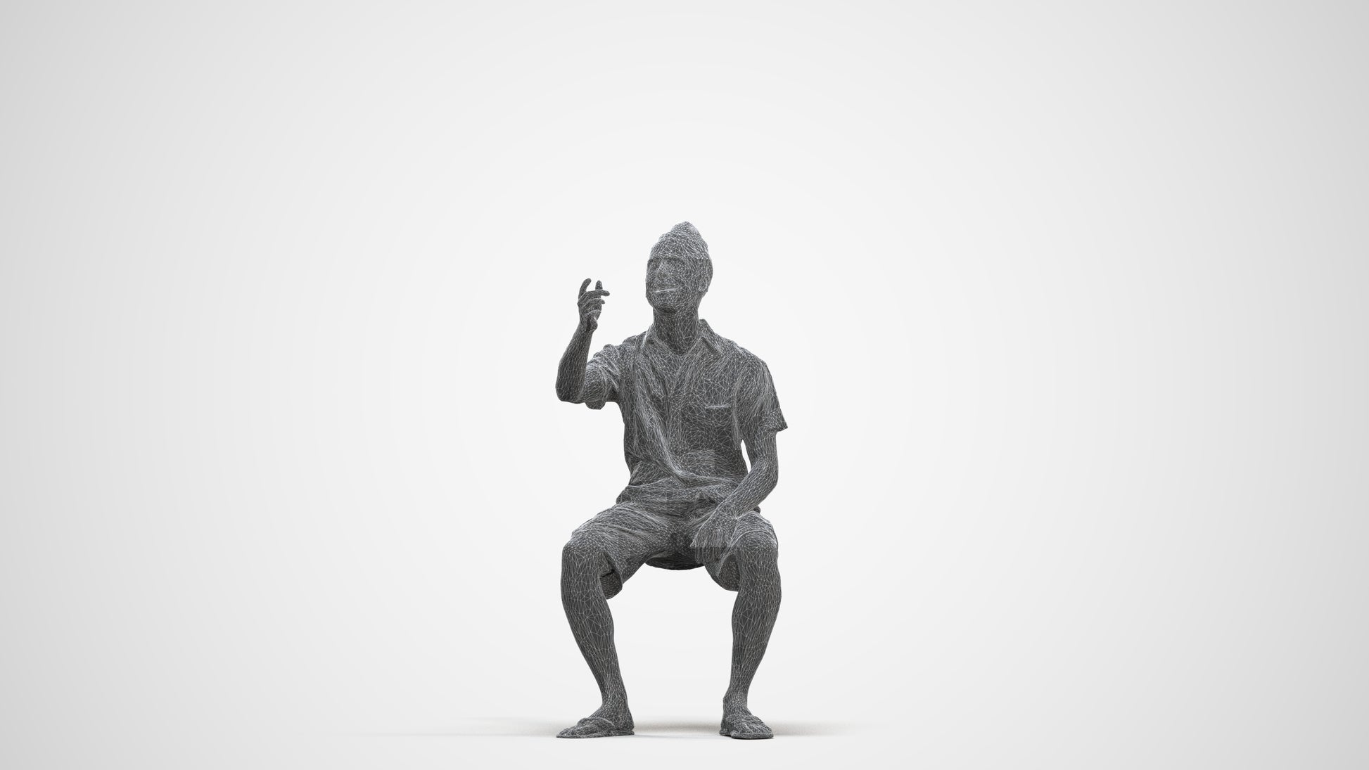 scanned 3D man casual sitting, photogrammetry people for Enscape and V-Ray, three-quarter front view render