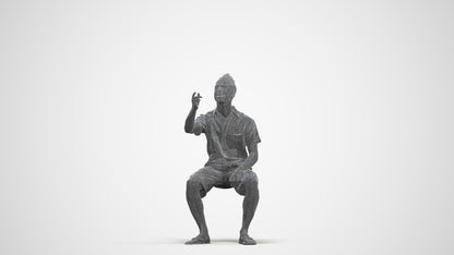 scanned 3D man casual sitting, photogrammetry people for Enscape and V-Ray, three-quarter front view render
