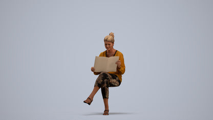 3D people model woman casual sitting, scanned human for 3ds Max rendering, standing pose render