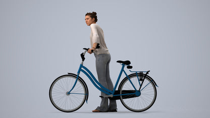realistic 3D people woman casual cycling, render-ready for V-Ray and Corona, FBX OBJ, three-quarter view render