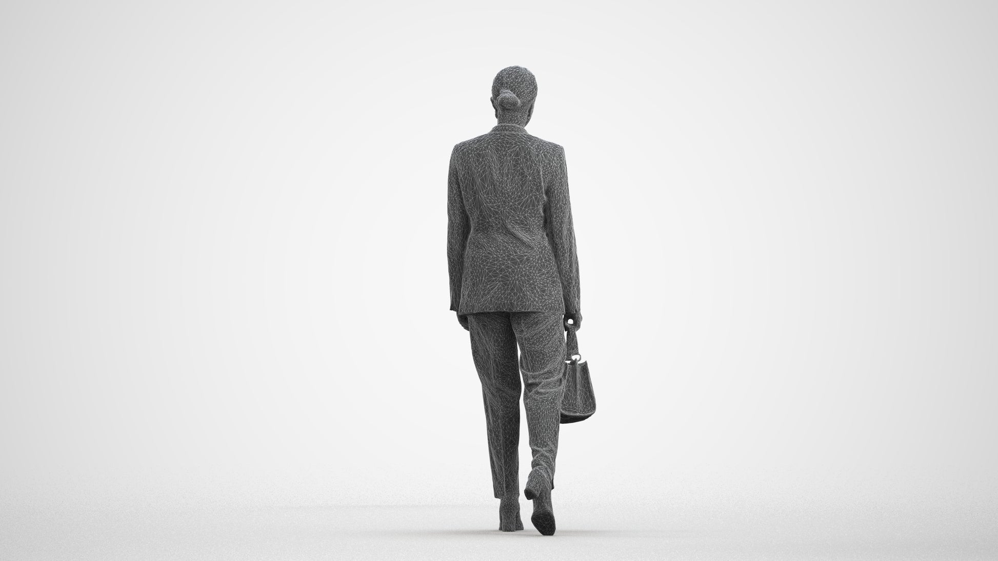 realistic 3D woman business walking, scanned archviz people for Blender and 3ds Max, wireframe front view