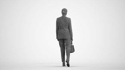 realistic 3D woman business walking, scanned archviz people for Blender and 3ds Max, wireframe front view