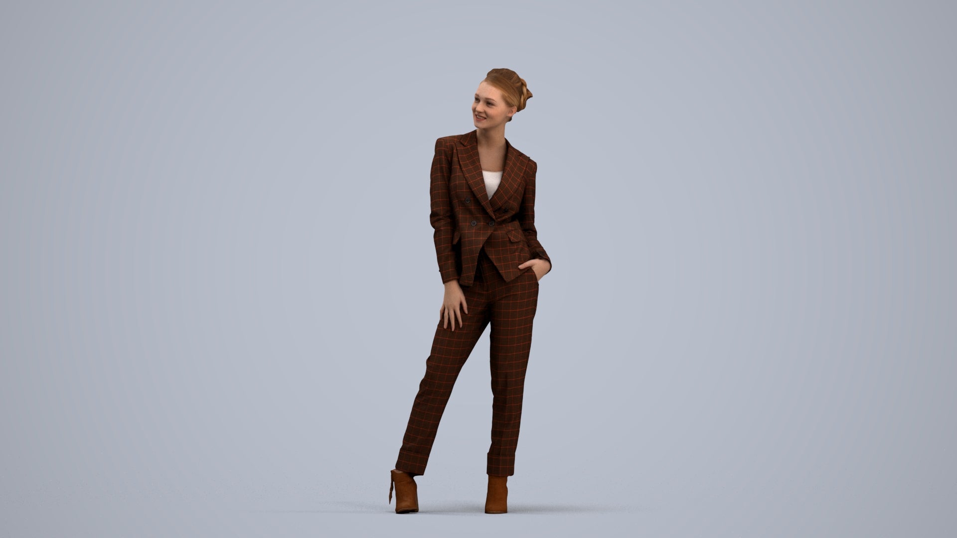 3D scanned woman business, photorealistic archviz people for Enscape and SketchUp, standing pose render