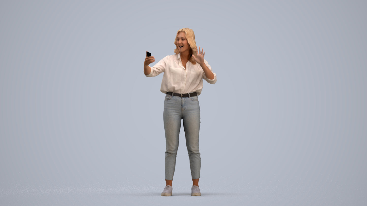 3D scanned woman standing casual, photorealistic archviz people for Enscape and SketchUp, standing pose render
