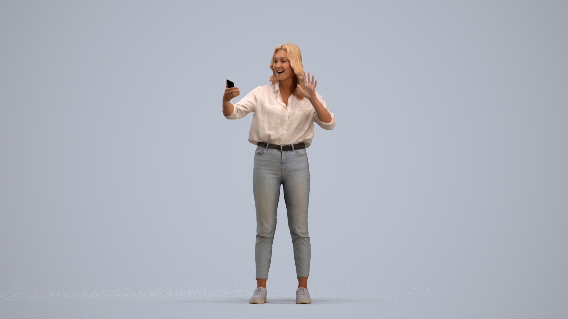 3D scanned woman standing casual, photorealistic archviz people for Enscape and SketchUp, standing pose render