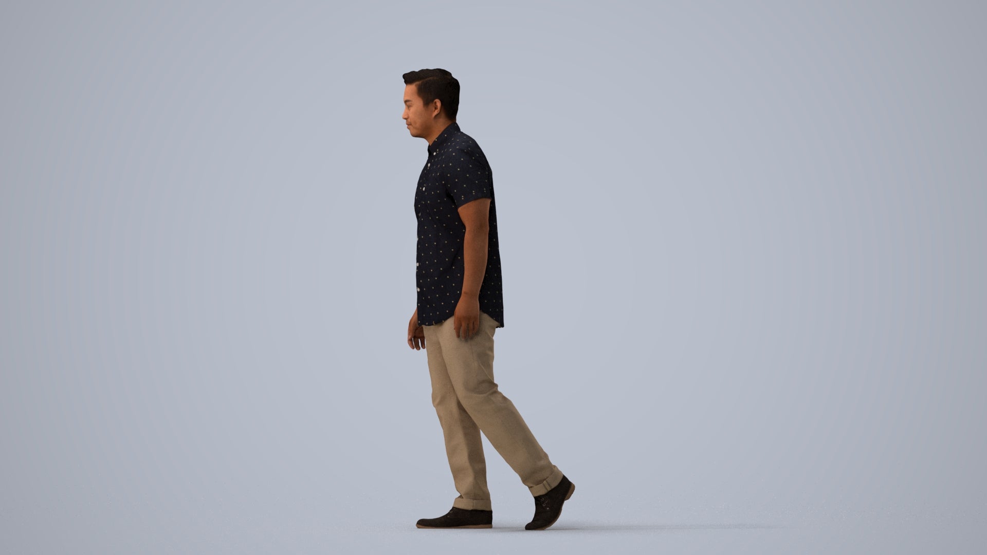 scanned 3D man casual walking, photogrammetry people for Enscape and V-Ray, three-quarter view render