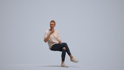 scanned 3D woman casual sitting, photogrammetry people for Enscape and V-Ray, standing pose render