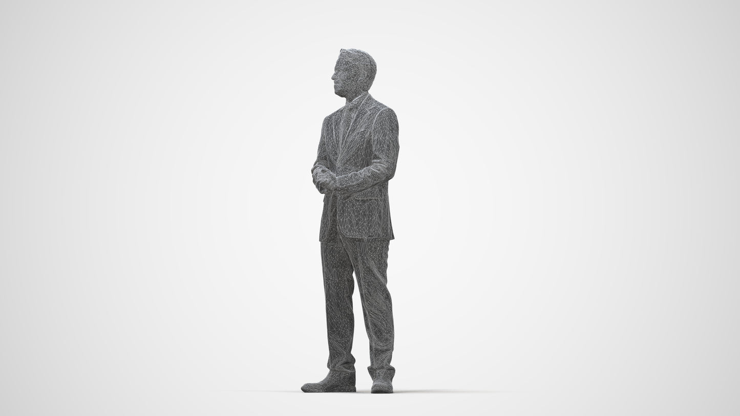 scanned 3D man business, photogrammetry people for Enscape and V-Ray, wireframe back view