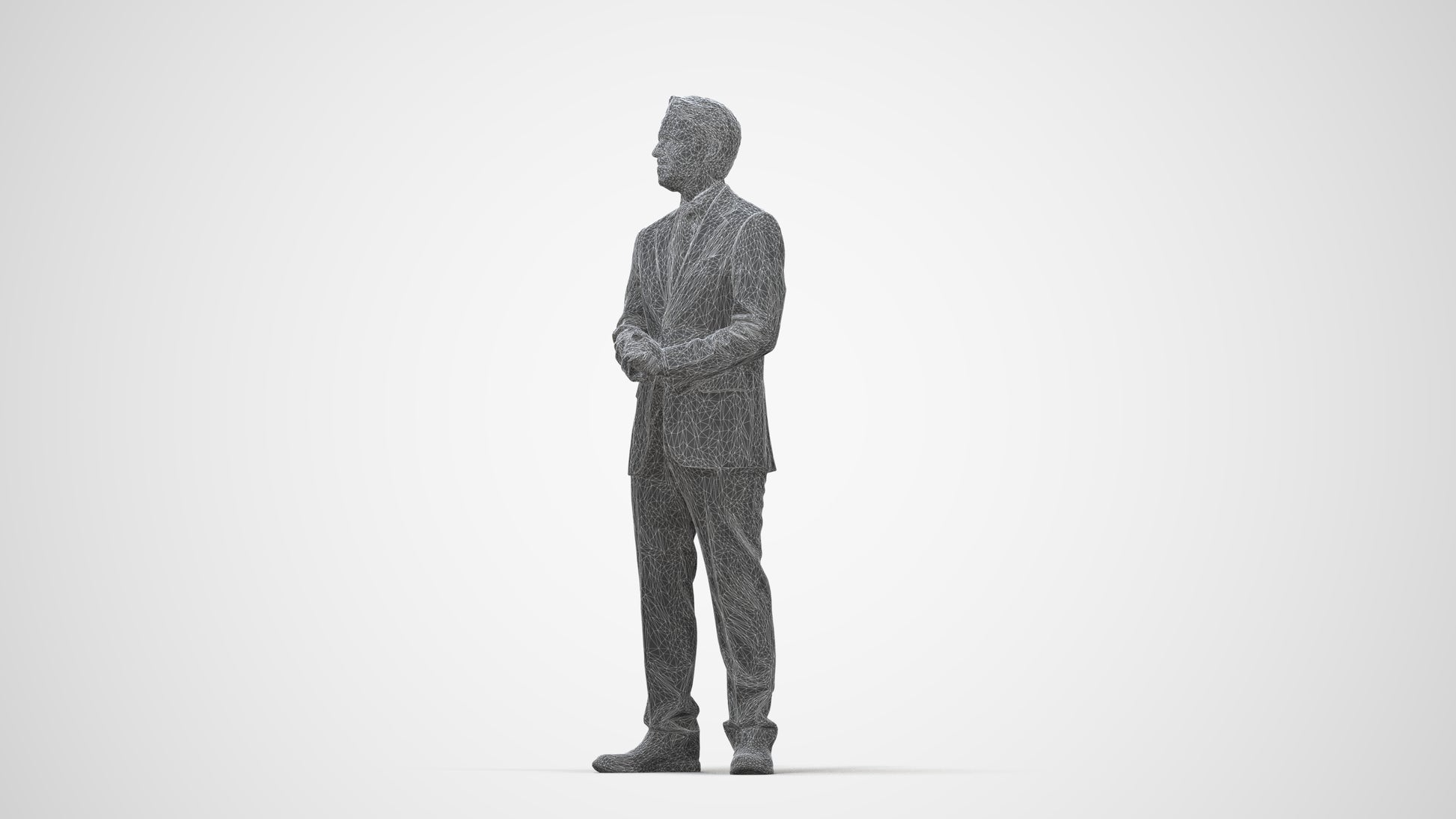 scanned 3D man business, photogrammetry people for Enscape and V-Ray, wireframe back view