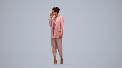 3D human model woman business walking, photogrammetry scanned person for archviz, top-down view render