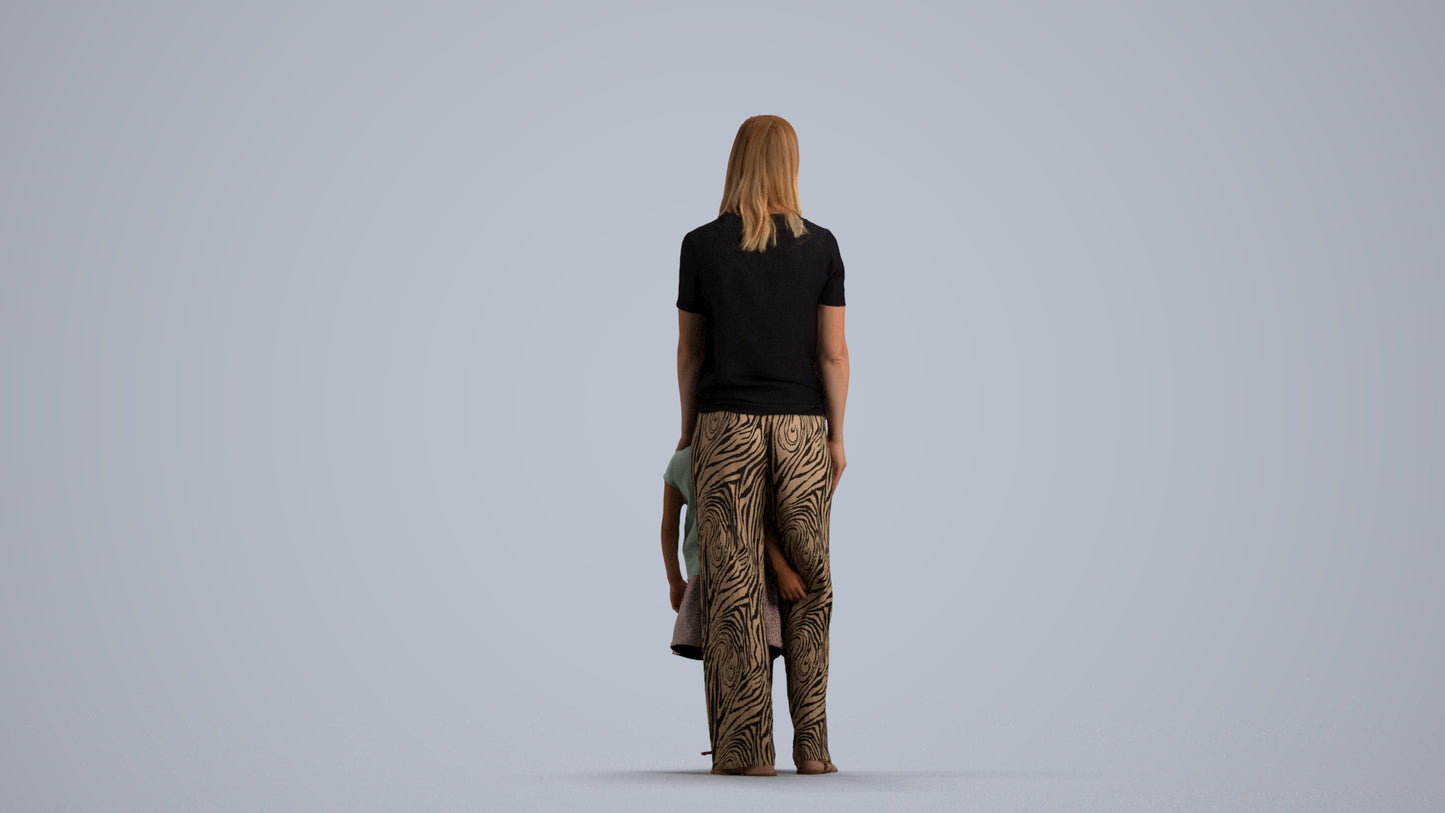3D people model girl casual kids, scanned human for 3ds Max rendering, front view render