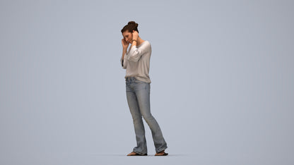 realistic 3D woman casual walking, scanned archviz people for Blender and 3ds Max, top-down view render
