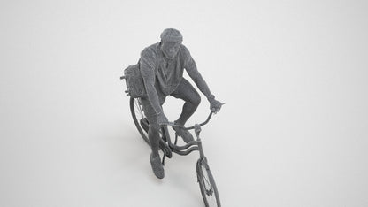 realistic 3D human man casual cycling, archviz people FBX OBJ for Blender, wireframe three-quarter view