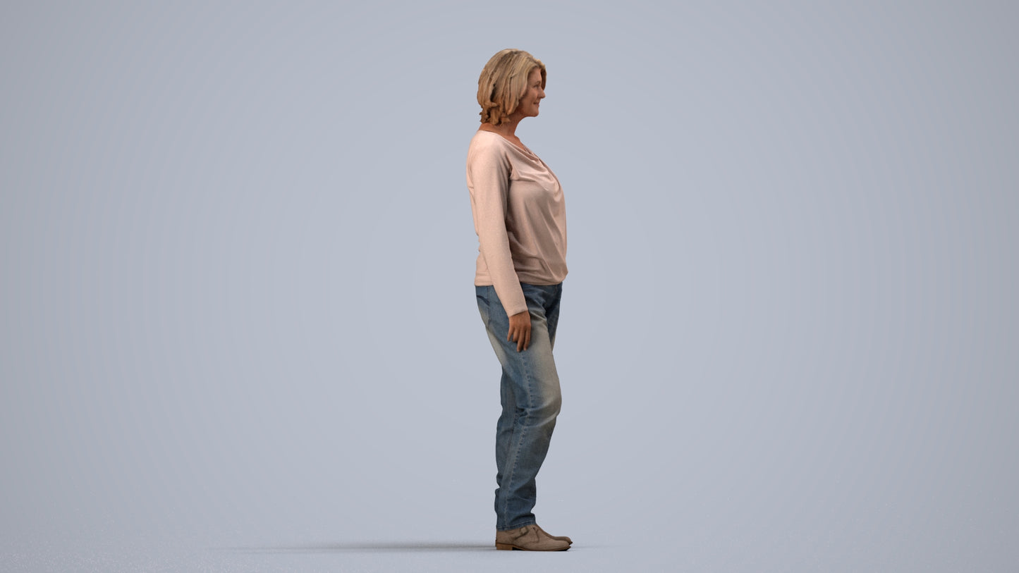 3D people model woman casual standing, scanned human for 3ds Max rendering, side view render