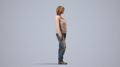 3D people model woman casual standing, scanned human for 3ds Max rendering, side view render