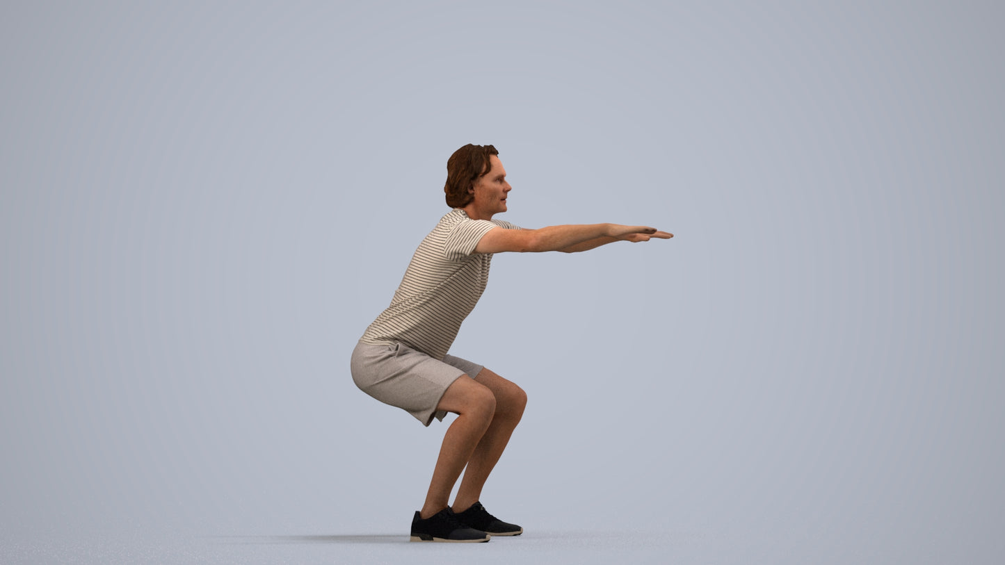 3D people model man casual sport, scanned human for 3ds Max rendering, side view render