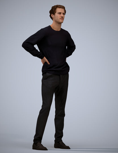 3D human model man casual standing, photogrammetry scanned person for archviz
