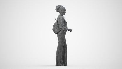 scanned 3D woman casual standing, photogrammetry people for Enscape and V-Ray, wireframe side view