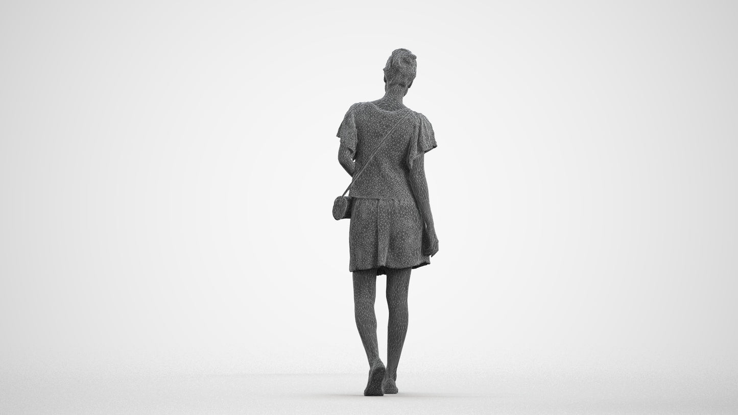 scanned 3D woman casual standing, photogrammetry people for Enscape and V-Ray, wireframe front view