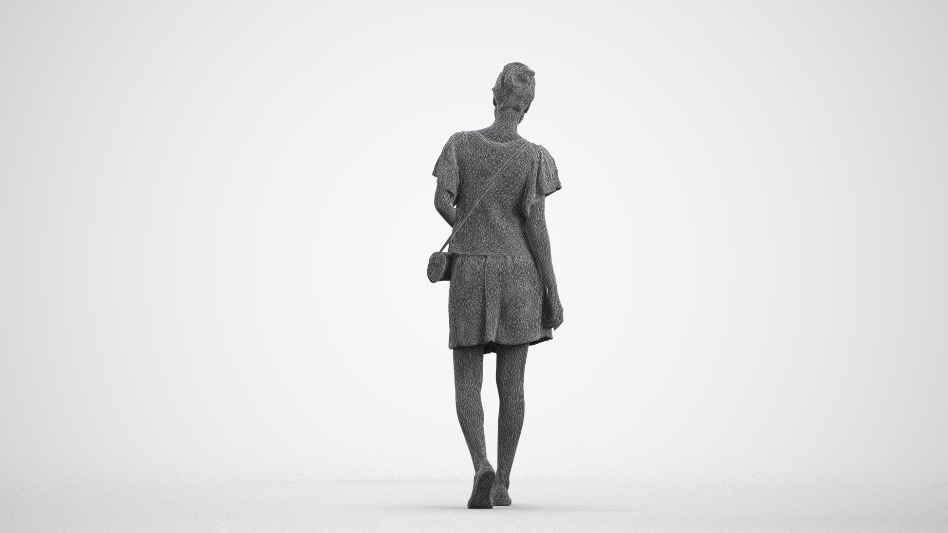 scanned 3D woman casual standing, photogrammetry people for Enscape and V-Ray, wireframe front view