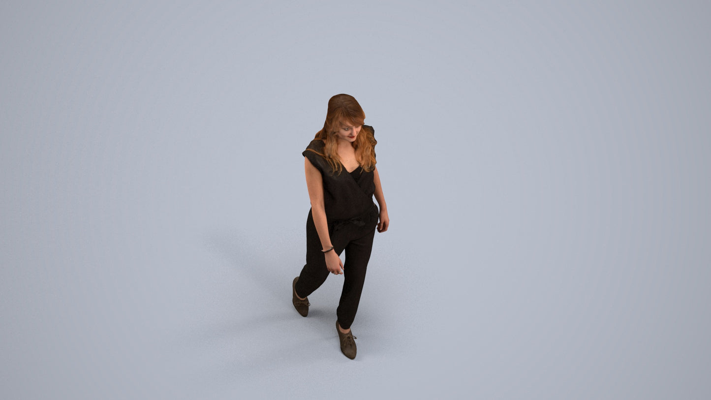 3D scanned woman walking casual, photorealistic archviz people for Enscape and SketchUp, back view render