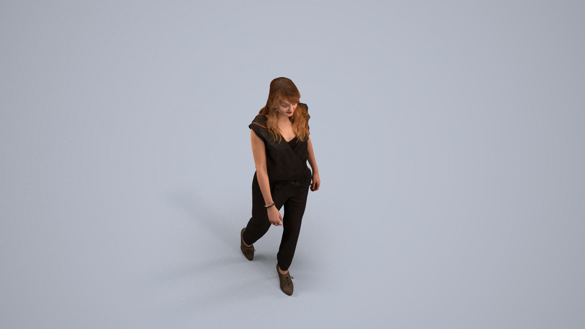 3D scanned woman walking casual, photorealistic archviz people for Enscape and SketchUp, back view render