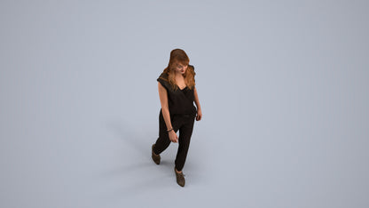 3D scanned woman walking casual, photorealistic archviz people for Enscape and SketchUp, back view render
