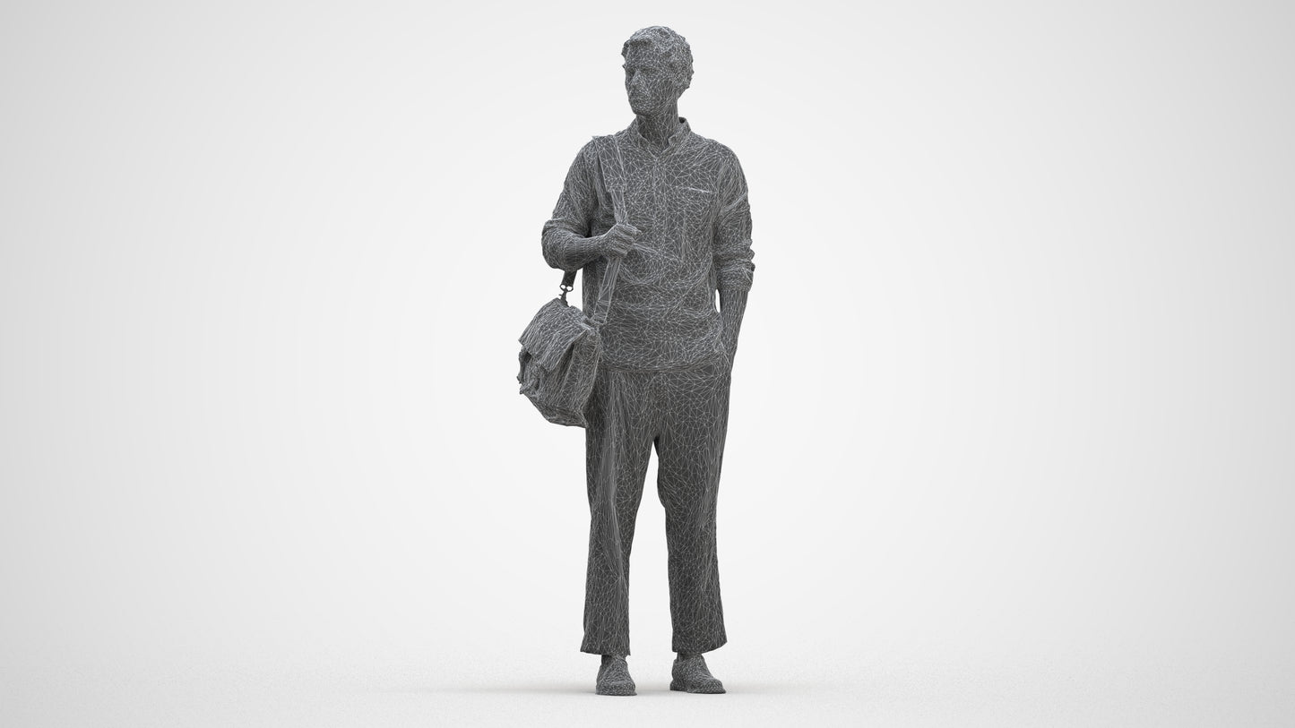 scanned 3D man casual standing, photogrammetry people for Enscape and V-Ray, three-quarter front view render