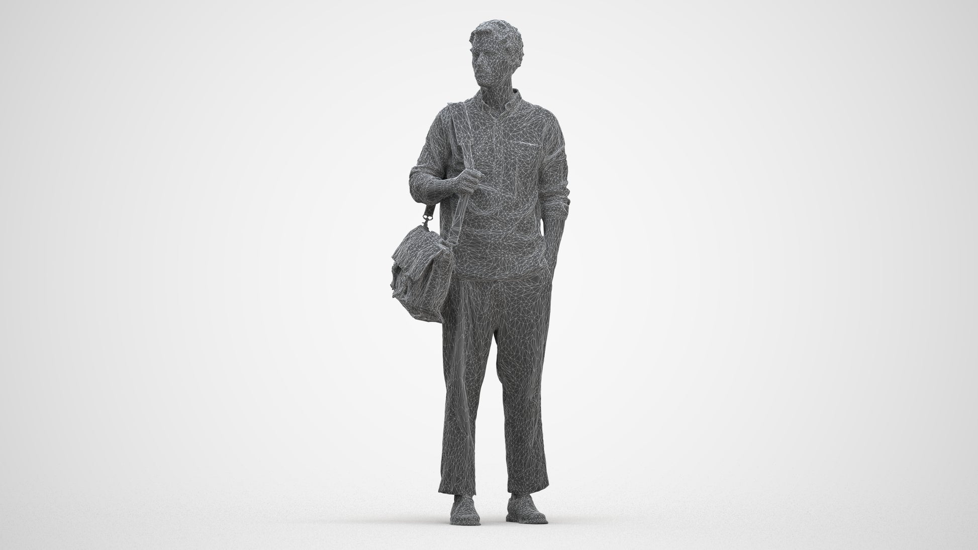 scanned 3D man casual standing, photogrammetry people for Enscape and V-Ray, three-quarter front view render