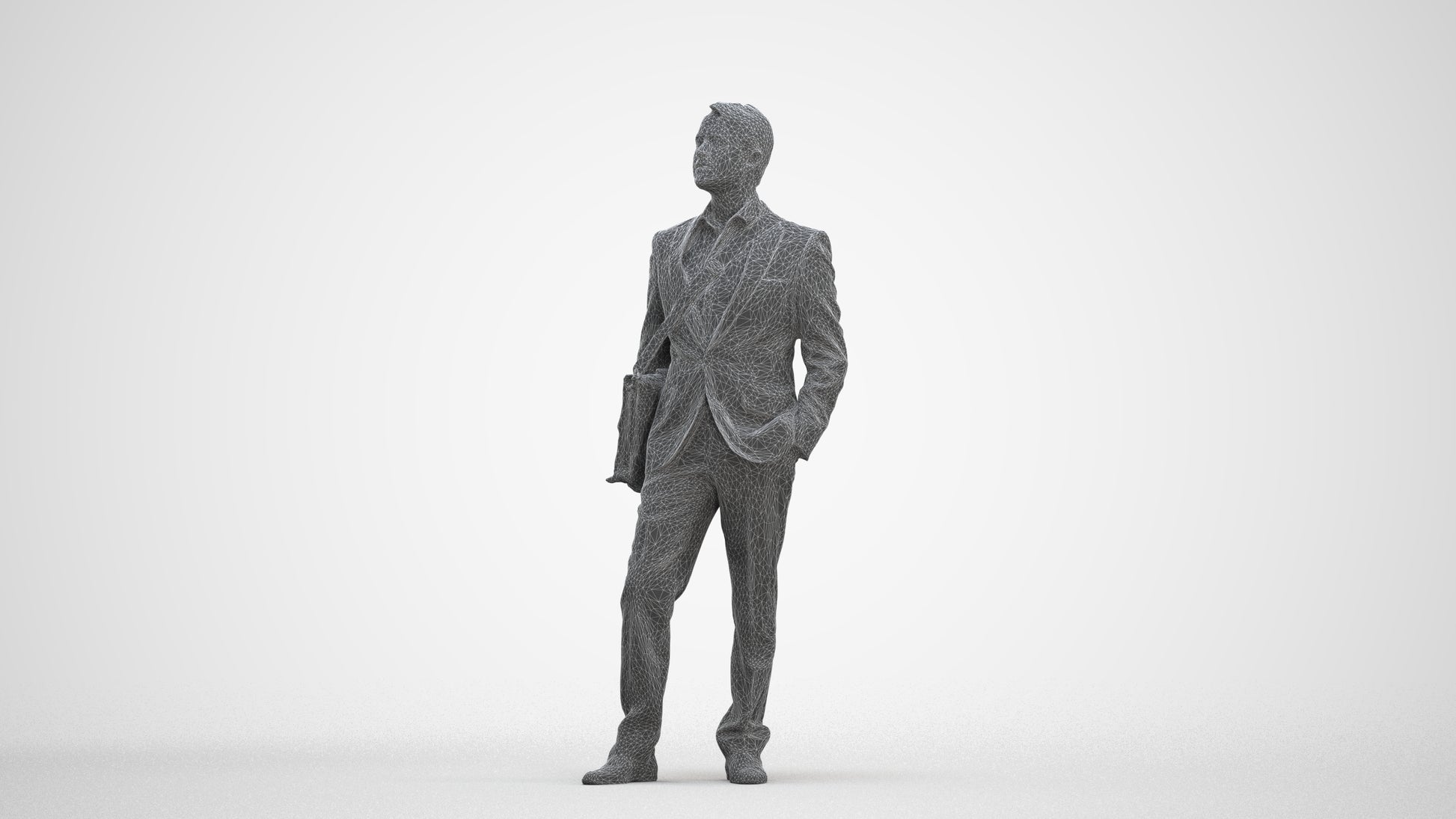 3D human model man business, photogrammetry scanned person for archviz, three-quarter front view render