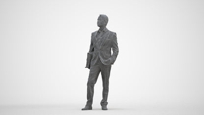 3D human model man business, photogrammetry scanned person for archviz, three-quarter front view render