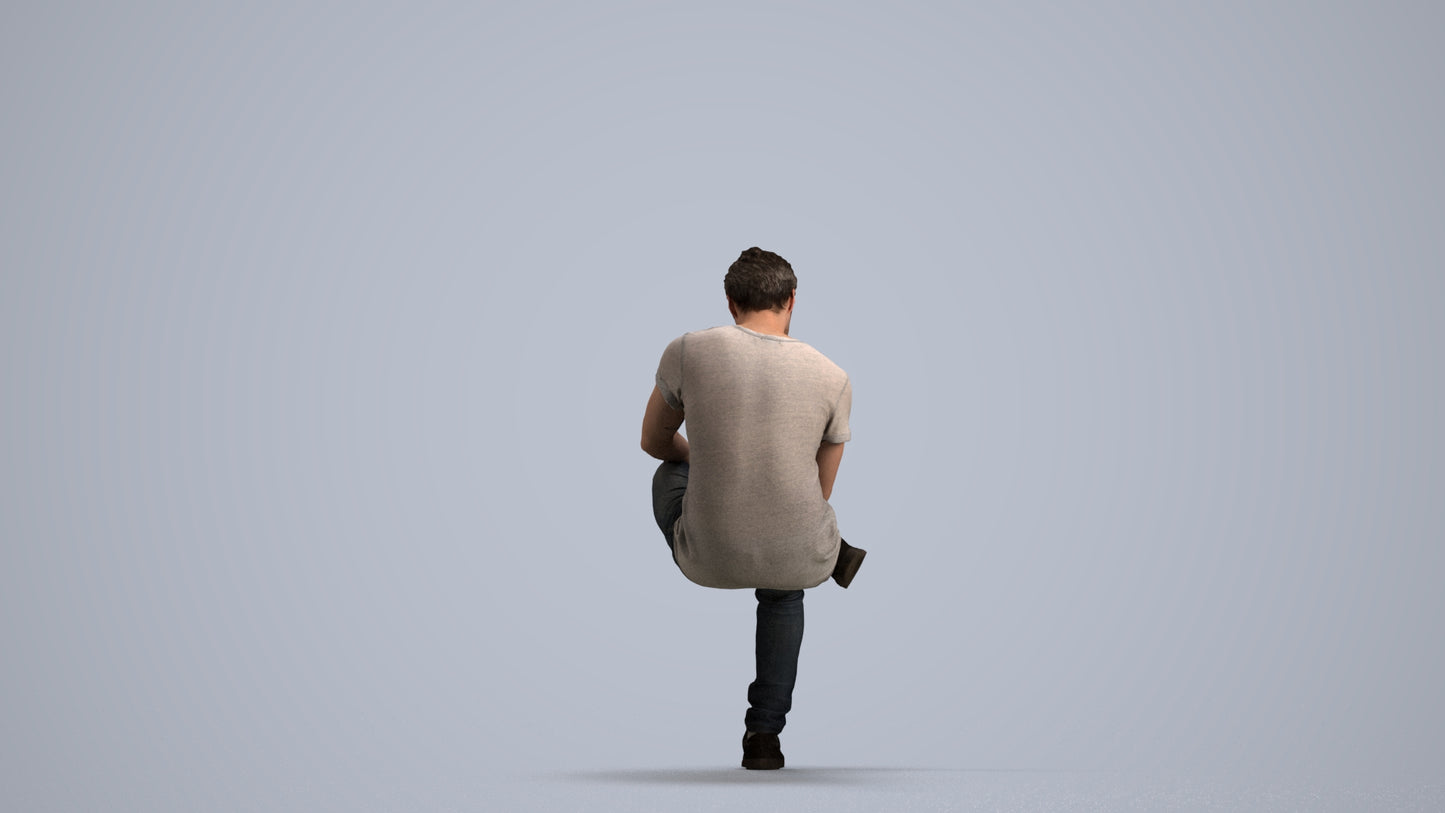 3D scanned man sitting casual, photorealistic archviz people for Enscape and SketchUp, front view render