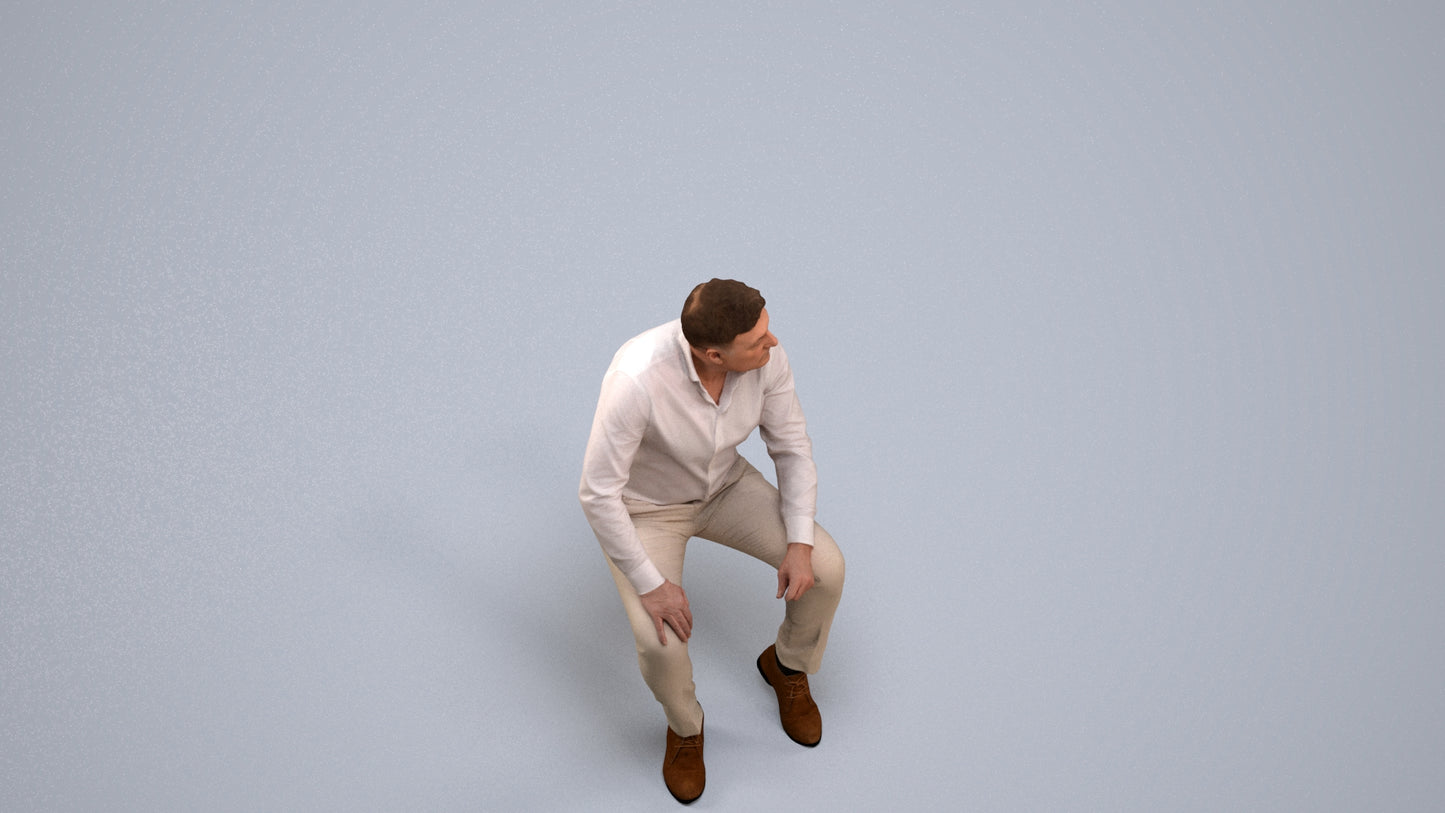 3D scanned man sitting casual, photorealistic archviz people for Enscape and SketchUp, back view render