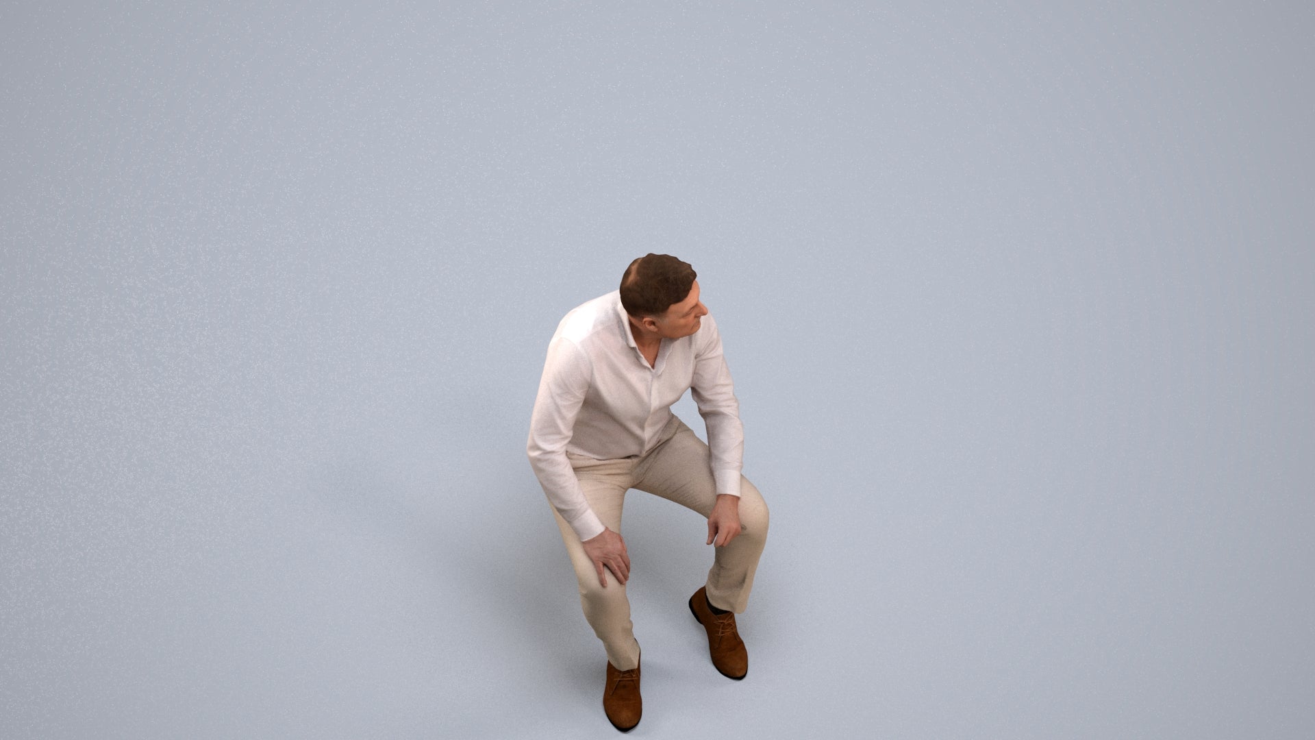 3D scanned man sitting casual, photorealistic archviz people for Enscape and SketchUp, back view render