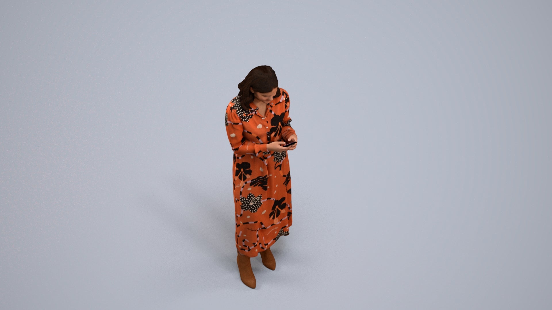 realistic 3D woman casual standing, scanned archviz people for Blender and 3ds Max, back view render