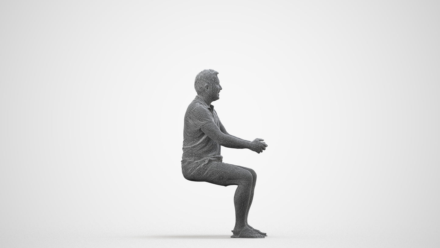 realistic 3D people man casual sitting, render-ready for V-Ray and Corona, FBX OBJ, wireframe side view
