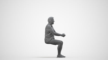 realistic 3D people man casual sitting, render-ready for V-Ray and Corona, FBX OBJ, wireframe side view