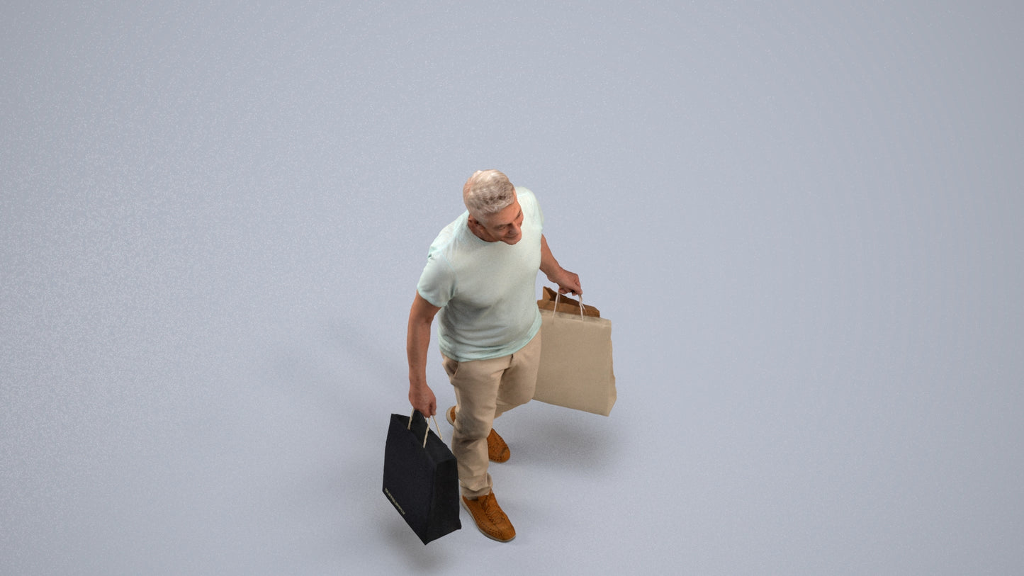 photogrammetry 3D senior man casual shopping, realistic human model archviz FBX, back view render
