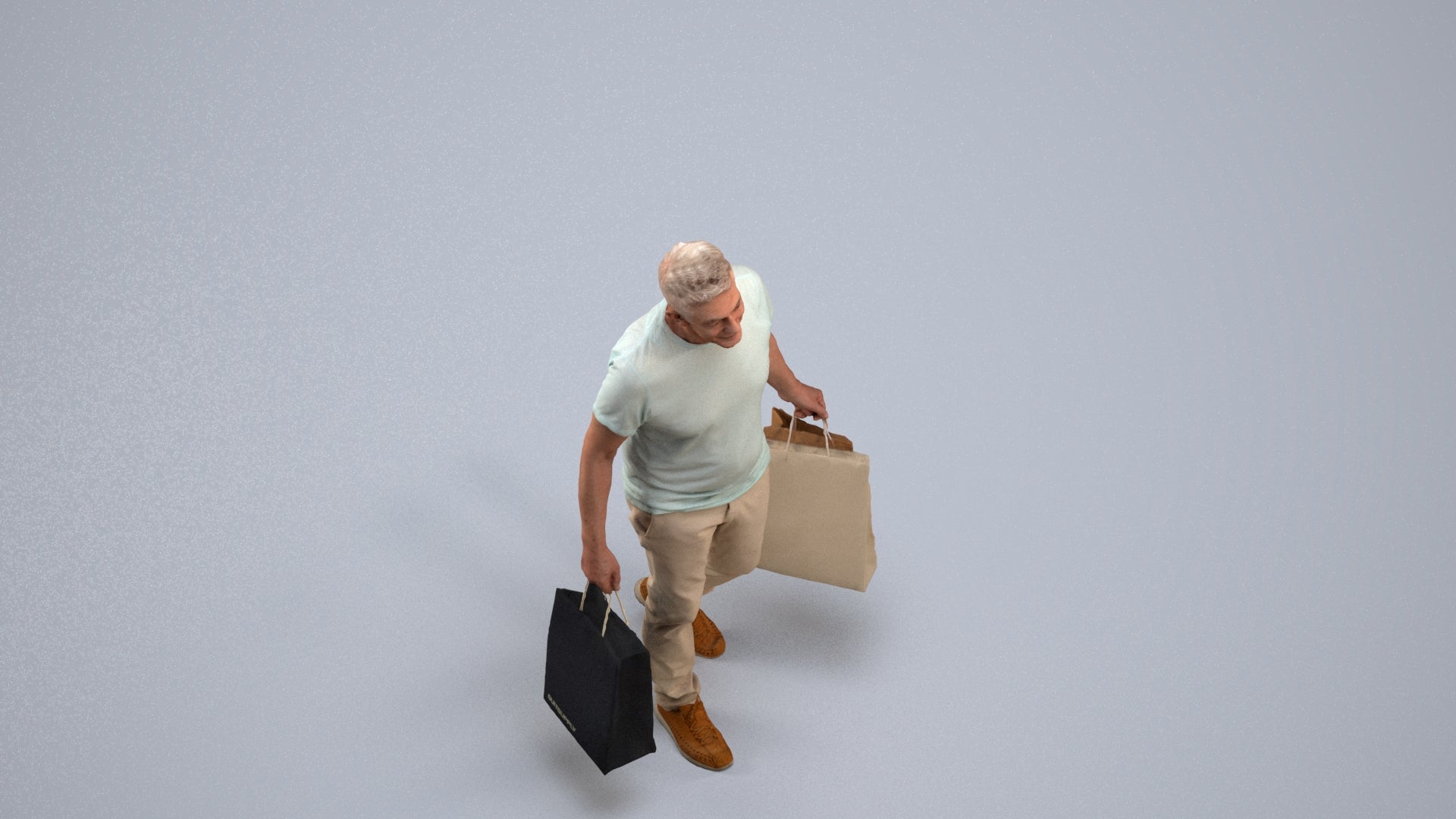 photogrammetry 3D senior man casual shopping, realistic human model archviz FBX, back view render