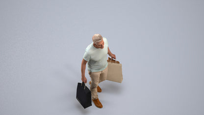 photogrammetry 3D senior man casual shopping, realistic human model archviz FBX, back view render